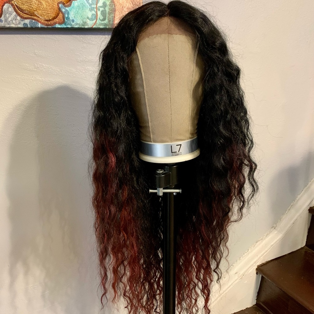 Synthetic lace wig.